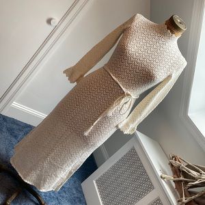 1970’s Picardo Knits White/Cream High Collared Dress